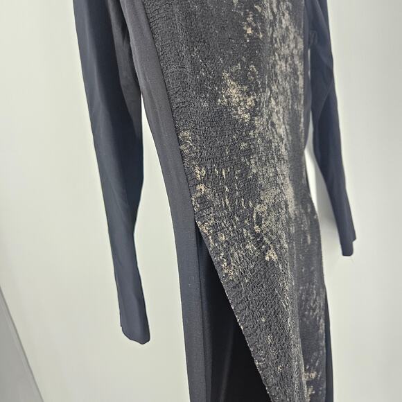 Alembika Dress Black Gold Textured Crinkled Long Sleeve Maxi Pockets Size 2 - Picture 4 of 5